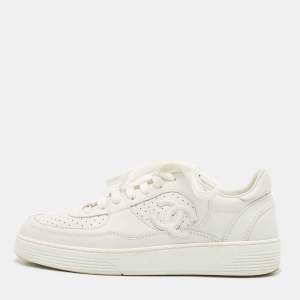 Chanel White Leather CC Low Top Sneakers Size 36.5