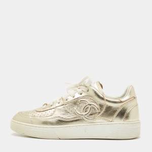 Chanel Gold Leather CC Low Top Sneakers Size 37