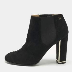 Chanel Black Suede Cap Toe Ankle Length Boots Size 40.5
