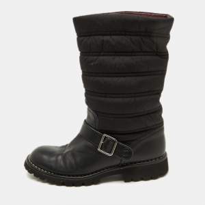 Chanel Black Nylon and Leather CC Logo Moto Calf Length Boots Size 39