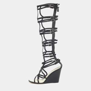 Chanel Black Leather Interlocking CC Logo Gladiator Sandals Size 39