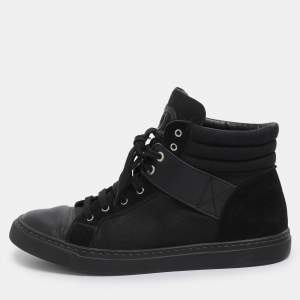 Pre Owned Chanel Black Suede Leather And  Canvas High Top Sneakers Size 39