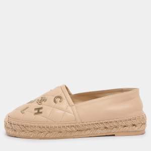 Chanel Beige Quilted Leather CC Logo Espadrille Flats Size 38