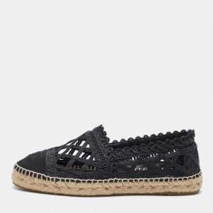 Chanel Black Woven Raffia and Canvas CC Cap Toe Espadrille Flats Size 39