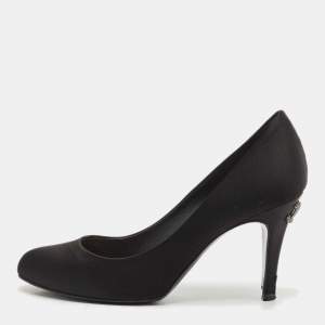 Pre Owned Chanel Black Satin CC Heel Pumps Size 37