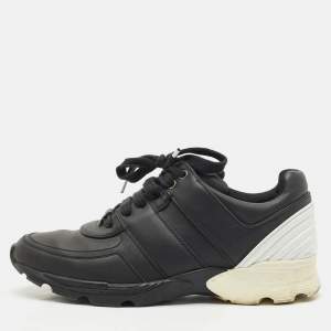 Chanel Black/White Leather CC Lace Up Sneakers Size 39