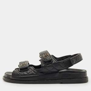 Pre Owned Chanel Black Quilted Leather CC Dad Sandals Size 37