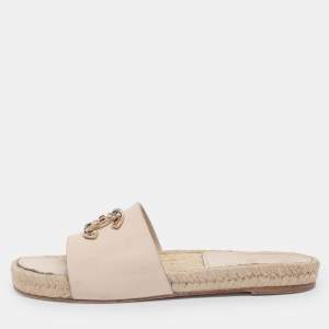 Pre Owned Chanel Light Beige Leather CC Espadrille Slides Sandals Size 39