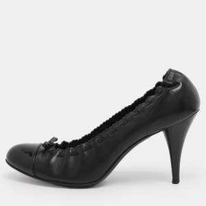 Pre Owned Chanel Black Leather Bow Pumps Size 38.5