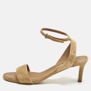 Pre Owned Chanel Brown Suede CC Ankle Strap Sandals Size 38