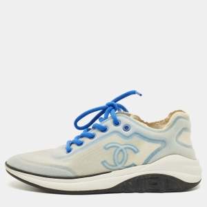 Pre Owned Chanel Blue Mesh CC Low Top Sneakers Size 40.5