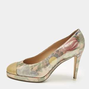 Pre Owned Chanel Multicolor Leather and Lurex Fabric Platform Pumps Size 41