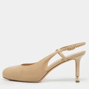 Chanel Beige Leather CC Cap Toe Slingback Platform Pumps Size 38
