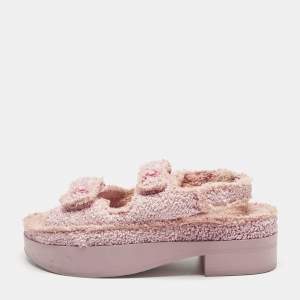 Pre Owned Chanel Pink Fabric and Straw Dad Slingback Sandals Size 38
