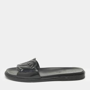Pre Owned Chanel Black Patent CC  Flat Slides Size 39