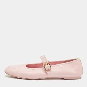 Pre Owned Chanel Pink Leather CC Cap Toe Mary Jane Ballet Flats Size 40