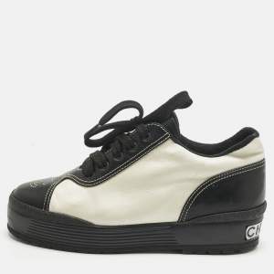 Pre Owned Chanel Black Leather CC Platform Sneakers Size 36