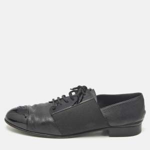 Pre Owned Chanel Black Leather Interlocking CC Logo Oxfords Size 38