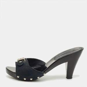 Pre Owned Chanel Black Suede CC Logo Slide Sandals Size 37