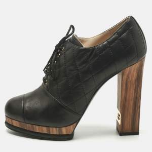 Pre Owned Chanel Black Quilted Leather CC Block Heel Booties Size 40.5