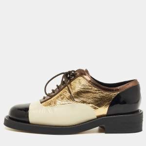 Pre Owned Chanel Multicolor Patent Leather Lace Up Oxfords Size 36