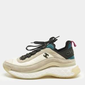 Pre Owned Chanel Multicolor Neoprene and Suede CC Low Top Sneakers Size 39
