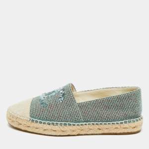 Pre Owned Chanel Mint Green/Beige Sequin and Canvas CC Cap Toe Espadrilles Size 39