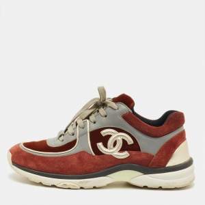 Pre Owned Chanel CC Size 40 Multicolor Suede and Velvet Low Top Sneakers
