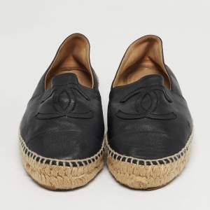 Pre Owned Chanel CC Size 37 Black Leather Espadrille Flats