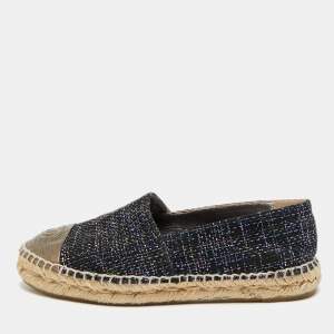 Pre Owned Chanel CC Size 36 Multicolor Foil Leather and Tweed Espadrille Flats