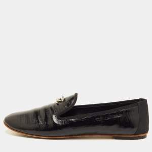 مملوكة مسبقًا Chanel CC Size 40.5 Black Patent Leather Slip On Smoking Slippers