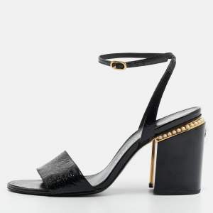 Pre Owned Chanel Size 41 Black Leather  CC Pearl Embellished Ankle Strap Sandals