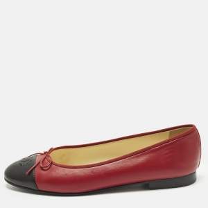 Pre Owned Chanel CC Size 41 Red/Black Leather Ballet Flats