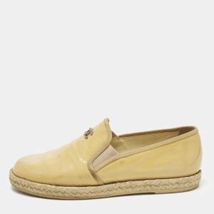 مملوكة مسبقًا Chanel Size 36.5 Beige Patent Leather Espadrille Loafers