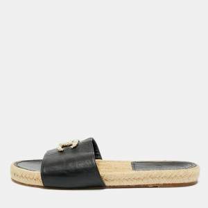 مملوكة مسبقًا Chanel CC Size 39.5 Black Leather  CC Logo Espadrille Sandals
