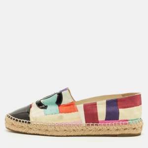 Pre Owned Chanel Coco Size 39 Multicolor Canvas and Patent Leather Espadrille Flats