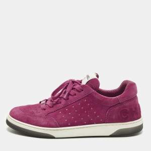 مملوكة مسبقًا Chanel CC Size 40 Purple Suede Lace Up Sneakers