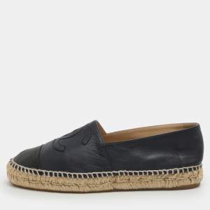 مملوكة مسبقًا Chanel CC Size 39 Navy Blue/Black Leather Cap Toe Espadrille Flats