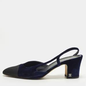 Pre Owned حذاء كعب عالي شانيل قماش أسود/فضي وترتر بحزام للكاحل مقاس 38.5