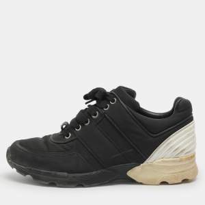 Pre Owned حذاء رياضي شانيل سي سي جلد ونيوبرين أبيض/أسود مقاس 38