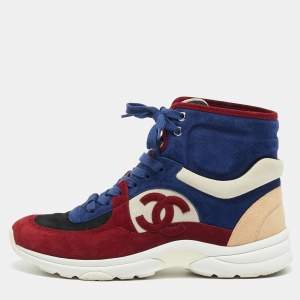 Pre Owned حذاء رياضي شانيل جلد وسويدي متعدد الألوان سي سي بعنق طويل مقاس 39