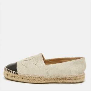 Pre Owned حذاء رياضي شانيل إسبادريل جلد بيج / أسود مزخرف بشعار CC متشابك مقاس 37