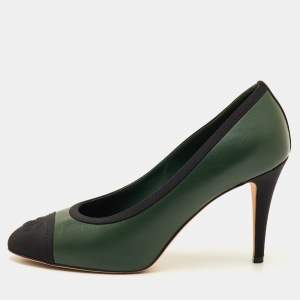 مملوكة مسبقًا Chanel CC Size 40 Dark Green/Black Leather Cap Toe Pumps