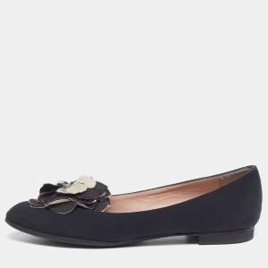Pre Owned Chanel Size 36.5 Black Fabric  CC Camelia Ballet Flats