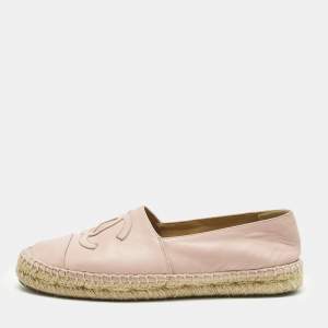 مملوكة مسبقًا Chanel CC Size 37 Pink Leather Cap Toe Espadrille Flats