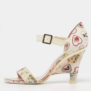 Pre Owned Chanel Size 36.5 Multicolor Canvas Ankle Strap Wedge Sandals