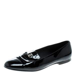Chanel Black Patent Leather CC Smoking Slippers Size 38 