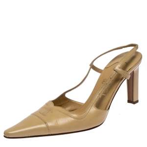Chanel Beige Leather Pointed Toe Slingback Sandals Size 37.5