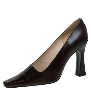 Pre Owned Chanel Black/Brown Striped Leather Pointed Toe Pumps Size 36.5