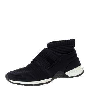 Pre Owned Chanel Black Fabric Stretch High Top Socks Sneakers Size 40.5